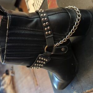 Asos La Moda Square Toe Ankle Boot Studded Chain Western Black Women's 9